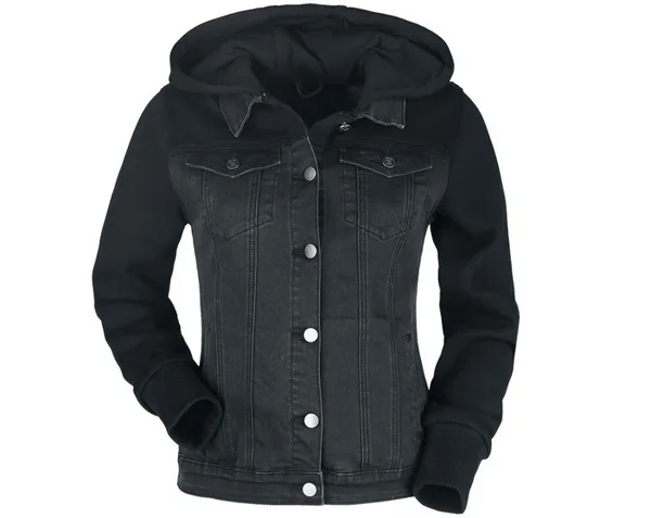 RED by EMP – Jeansjacke mit Sweatärmeln und Kapuze