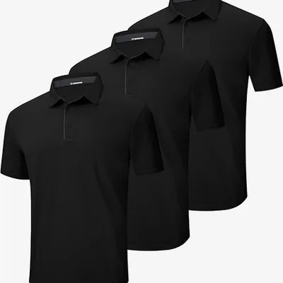 3er Pack Poloshirt Herren – Schnelltrocknend, Brillenhalter