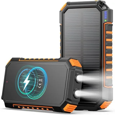 A ADDTOP Solar Power Bank 26800mAh – Kabellos, USB-C, 2 Lampen