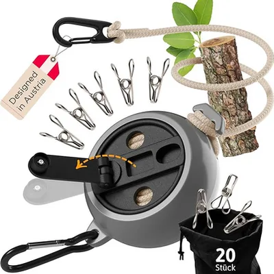 AUTDOOR® Wäscheleine ausziehbar mit Kurbel – 10m